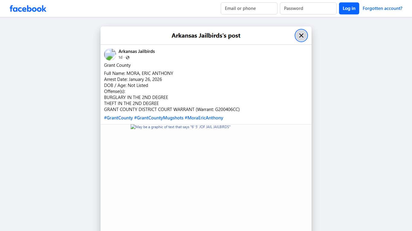 Grant County Full Name: MORA, ERIC... - Arkansas Jailbirds Facebook